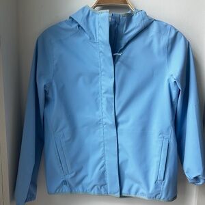 Athleta Girl Rain Jacket Sz S/8-10 Blue Hood Zipper Front
